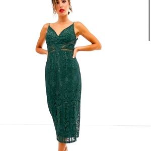 ASOS Green Pencil Dress with Plunge Back NWT